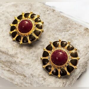 Gold, Black, and Purple/Burgundy Button Earrings